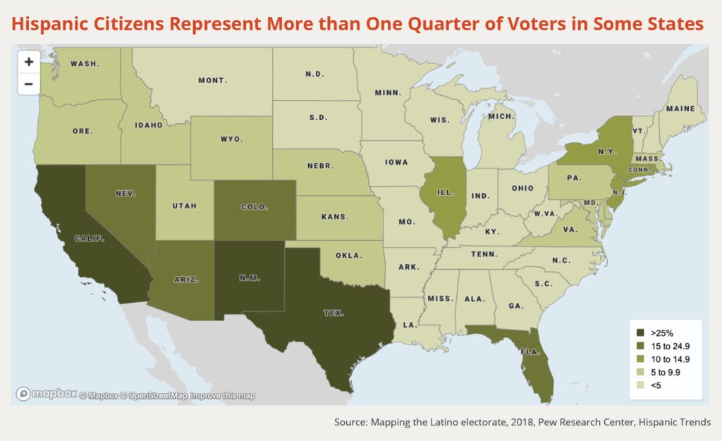 A national map of Hispanic share of voting in 2018