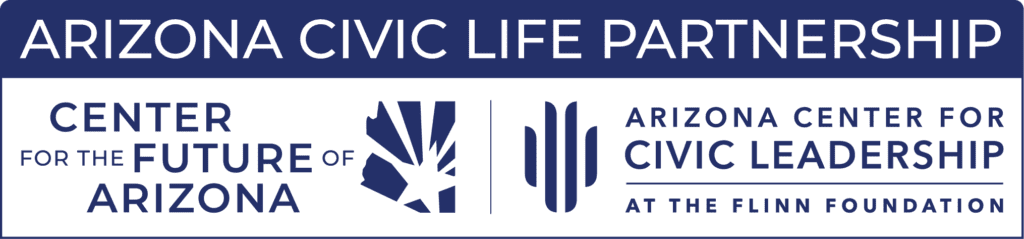 Logos of the Arizona Civic Life Partnership: The Center for the Future of Arizona and the Arizona Center for Civic Leadership at the Flinn Foundation.